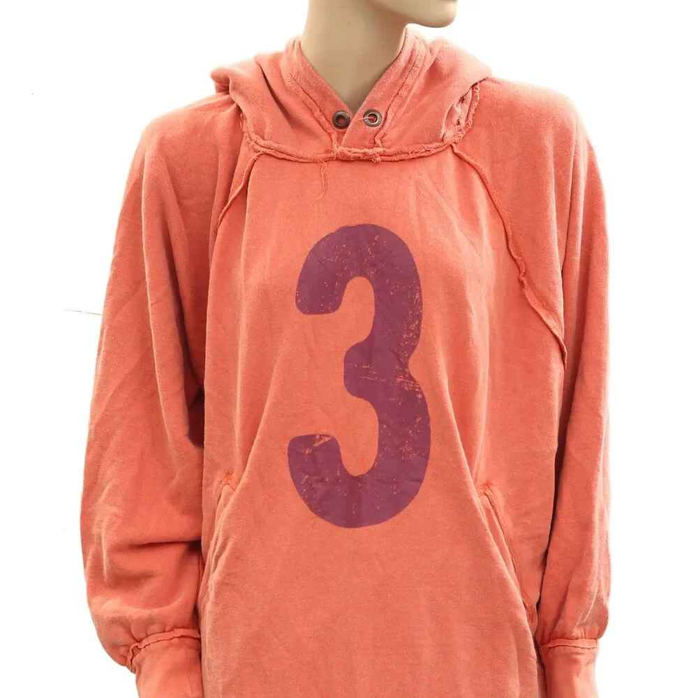 Free People We The Free Printed Sweatshirt Hoodie Top Oversized Orange S 284215